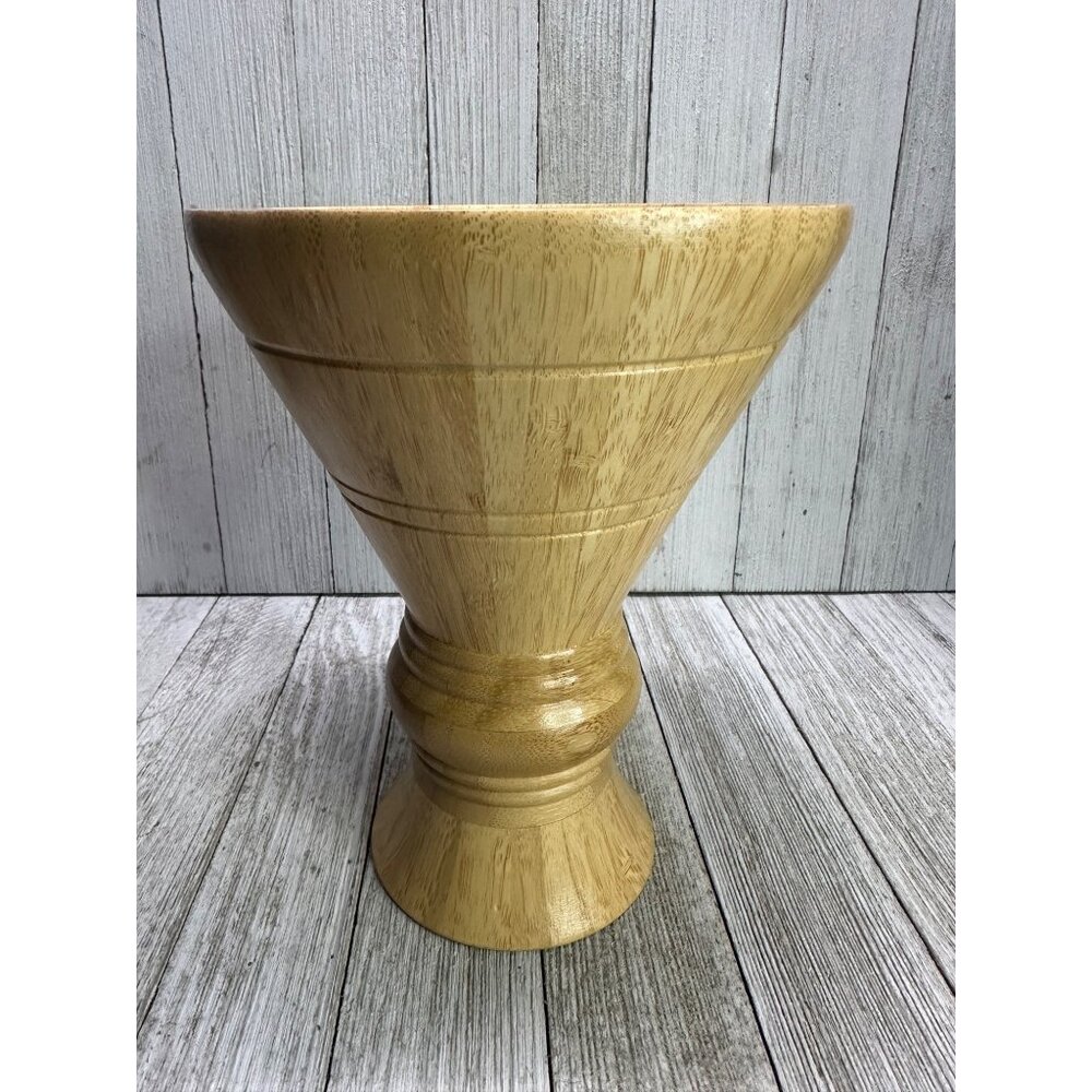 Bamboo Wooden Mortar Vase Candle Holder Decor Piece 7" Tall 5.5" Diameter